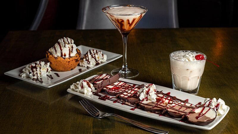 Brownie dessert, chocolate martini with tartufo and milkshake